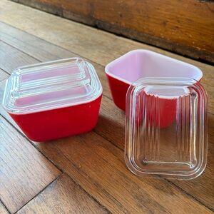 Vintage Pyrex Primary Red #501 Glass Refrigerator Oven Dish Ribbed Lid